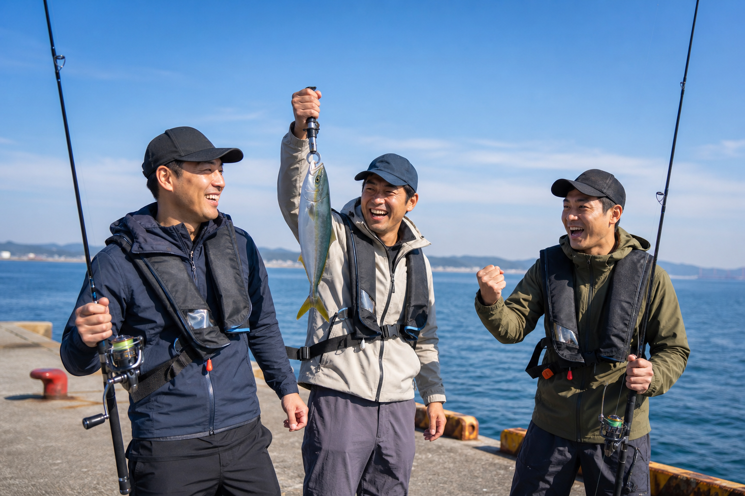 海釣りを楽しむ社員たち
